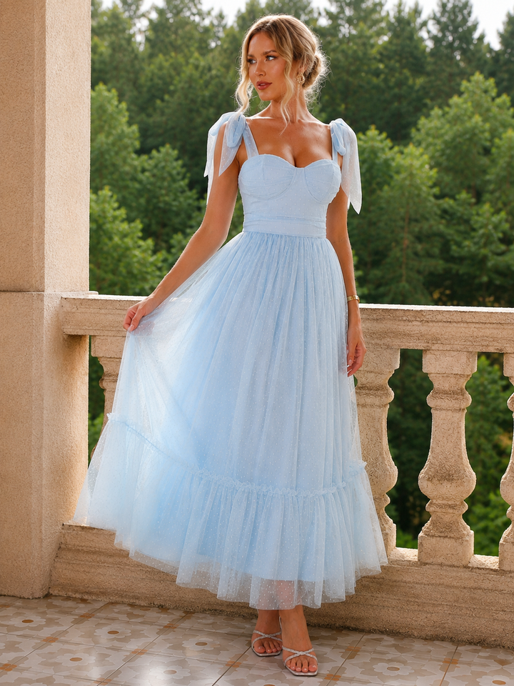 Tulle Midi Dress with a Ruffled Hem