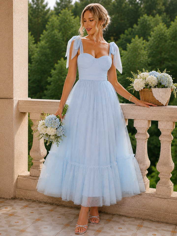 Tulle Midi Dress with a Ruffled Hem