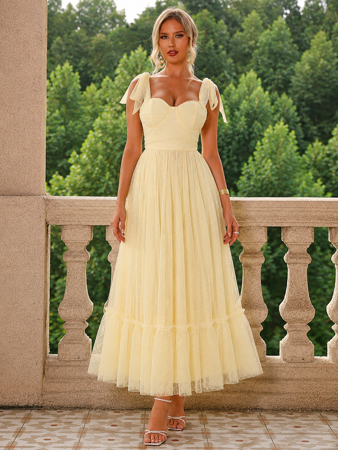 Tulle Midi Dress with a Ruffled Hem