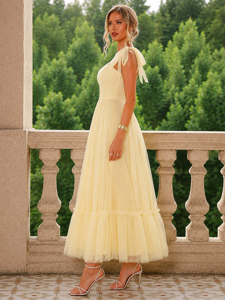 Tulle Midi Dress with a Ruffled Hem
