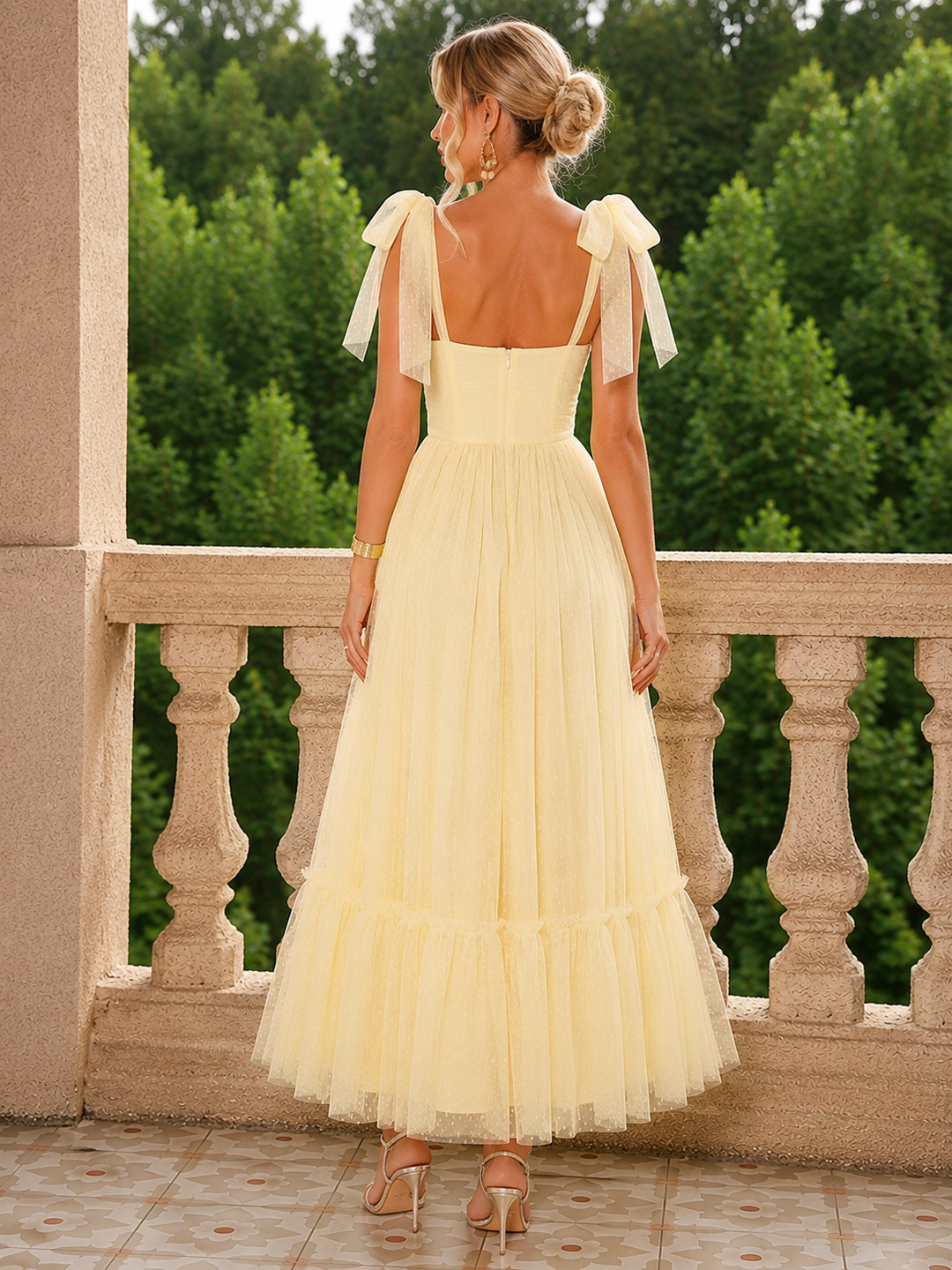 Tulle Midi Dress with a Ruffled Hem