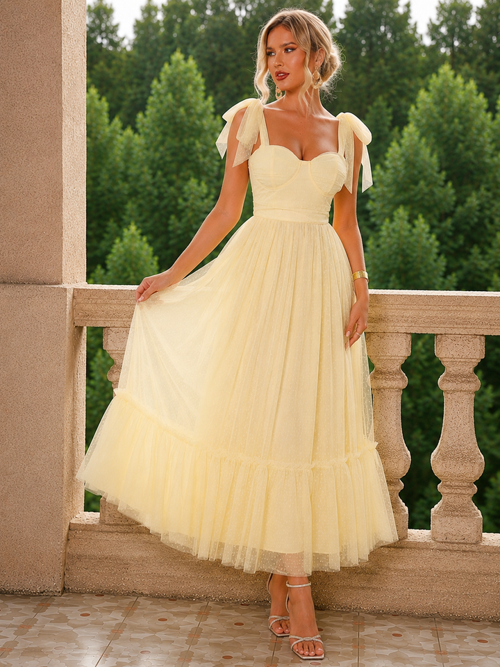 Tulle Midi Dress with a Ruffled Hem