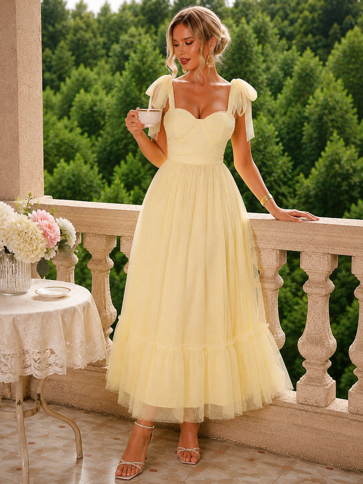 Tulle Midi Dress with a Ruffled Hem