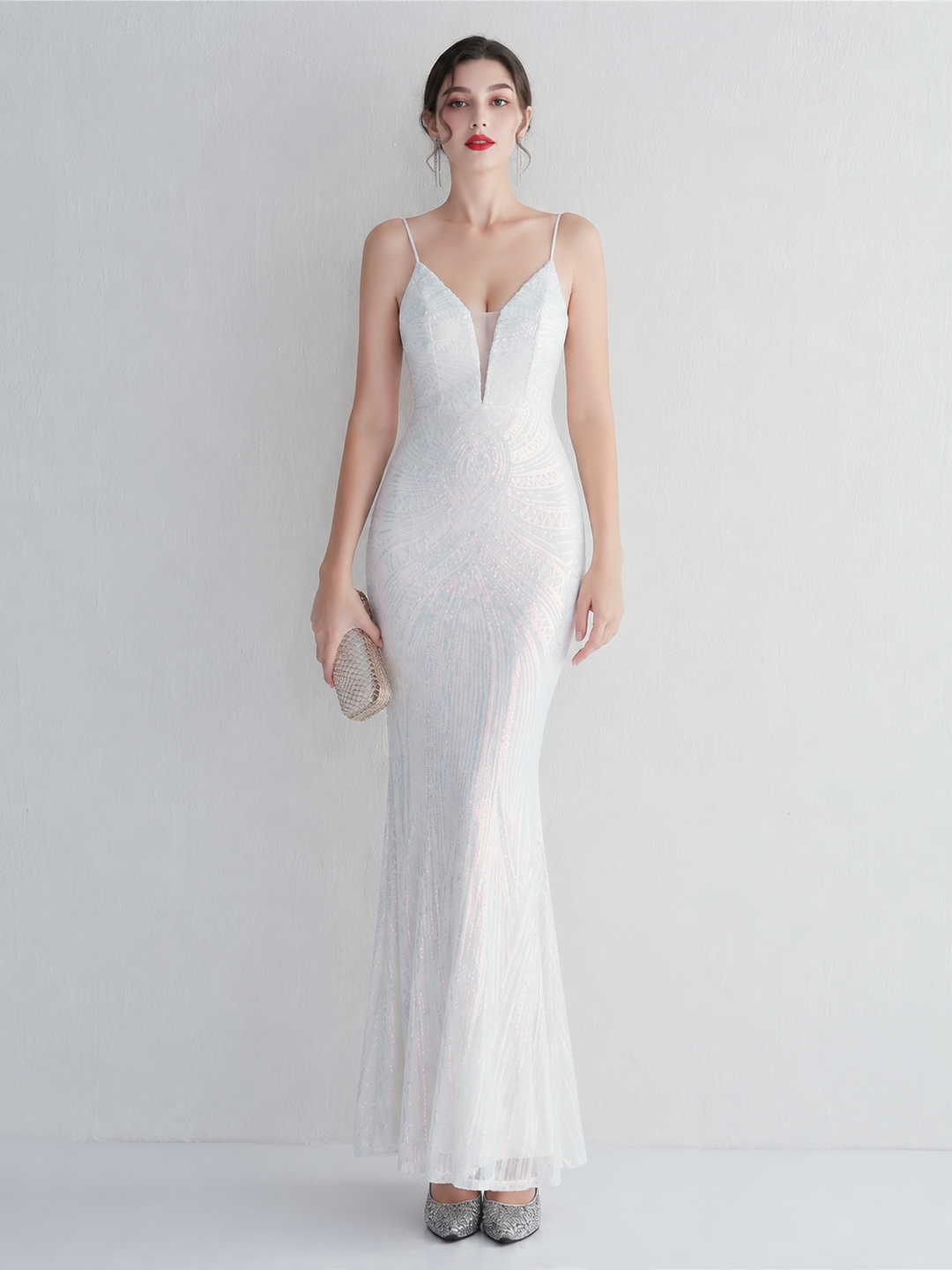Sequin Deep V-Neck Maxi Dress