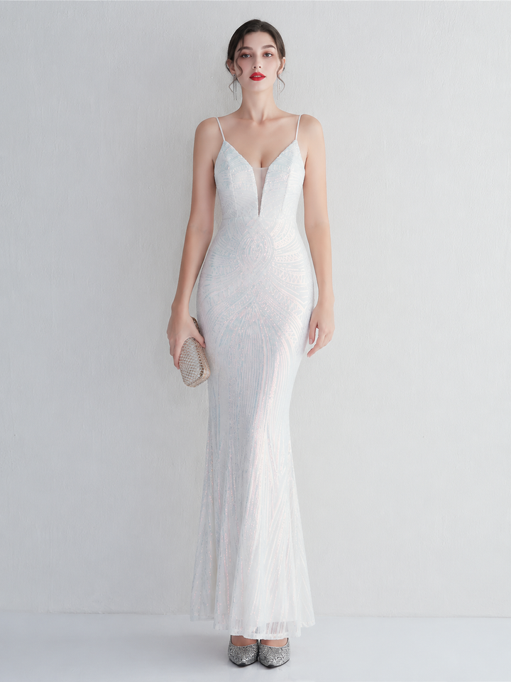 Sequin Deep V-Neck Maxi Dress