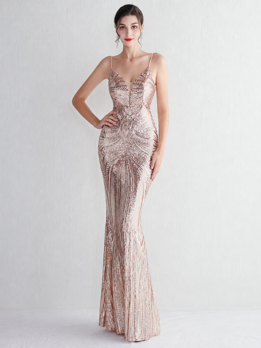 Sequin Deep V-Neck Maxi Dress
