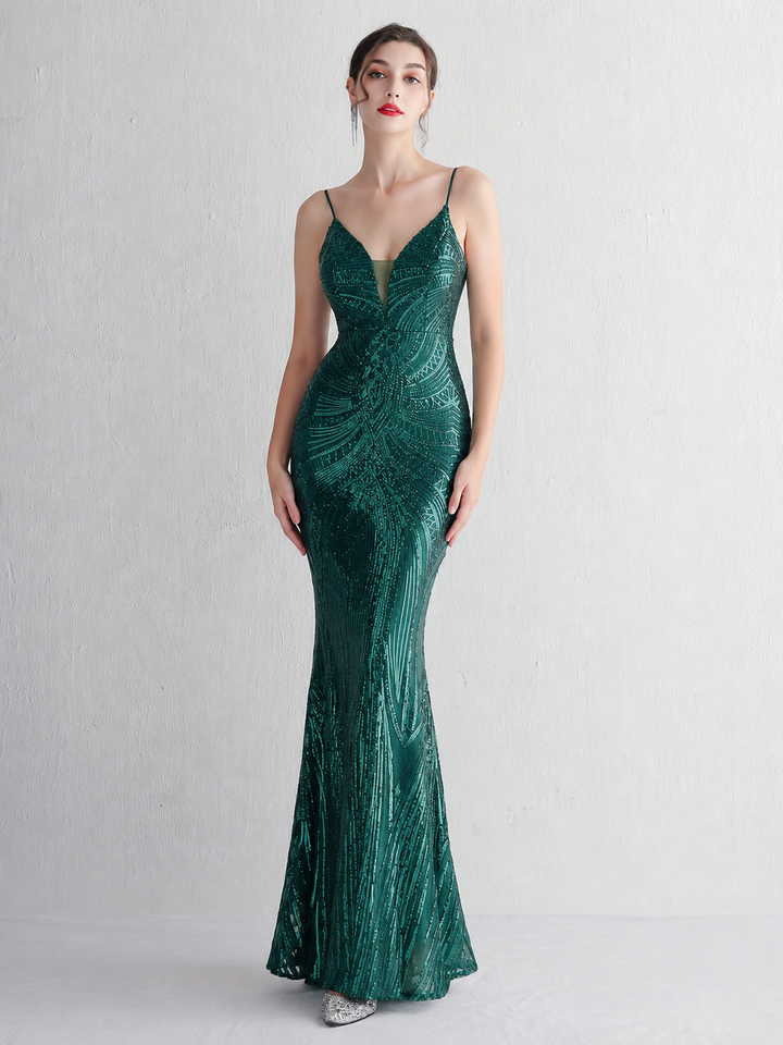 Sequin Deep V-Neck Maxi Dress