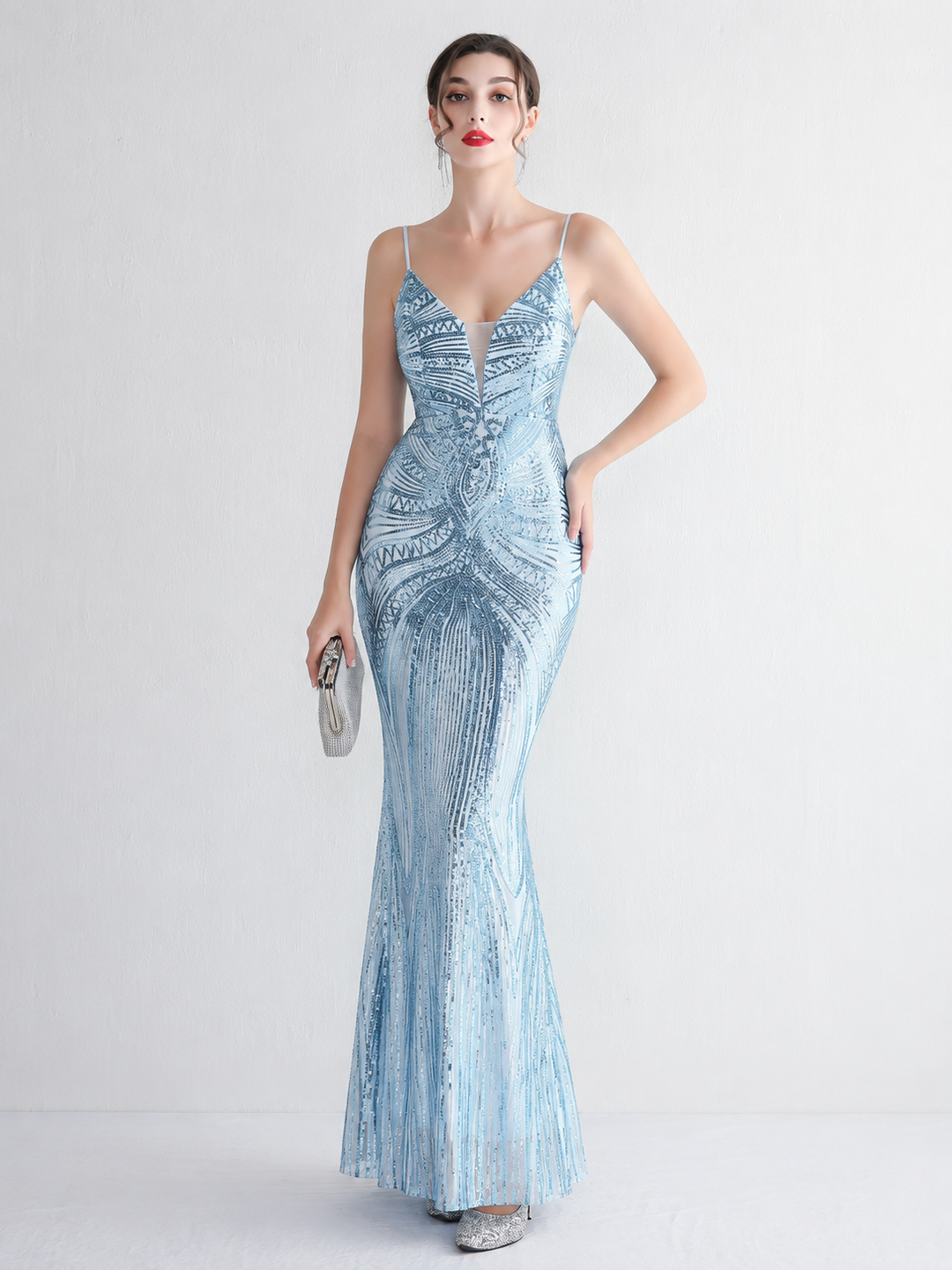 Sequin Deep V-Neck Maxi Dress