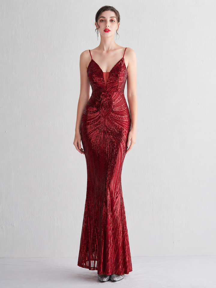 Sequin Deep V-Neck Maxi Dress