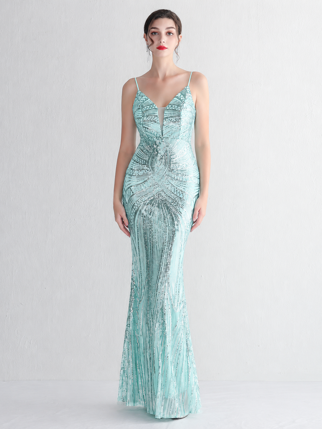 Sequin Deep V-Neck Maxi Dress