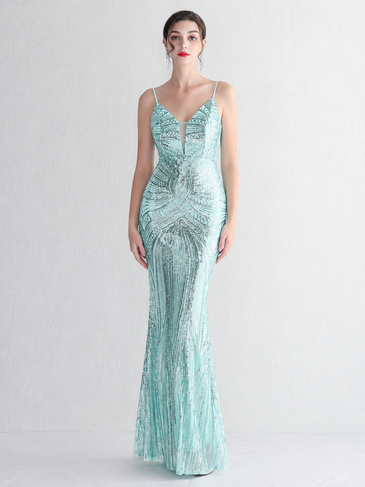 Sequin Deep V-Neck Maxi Dress