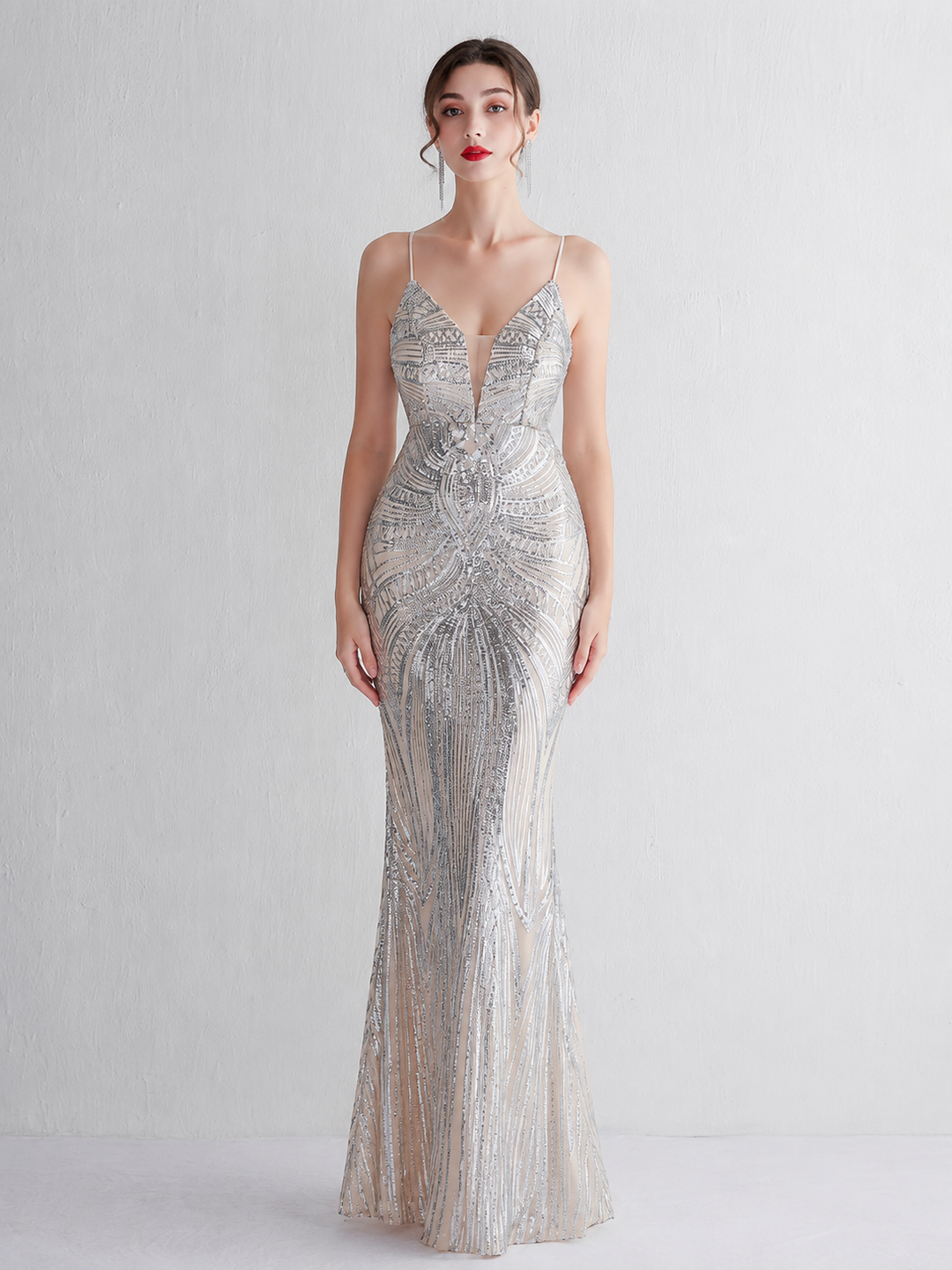 Sequin Deep V-Neck Maxi Dress
