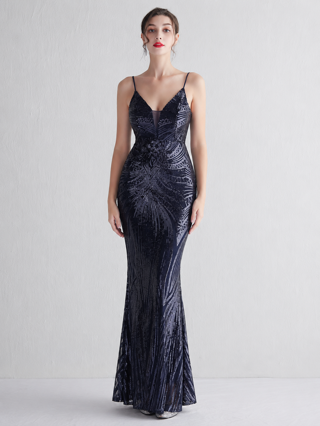 Sequin Deep V-Neck Maxi Dress