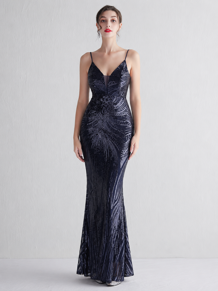 Sequin Deep V-Neck Maxi Dress