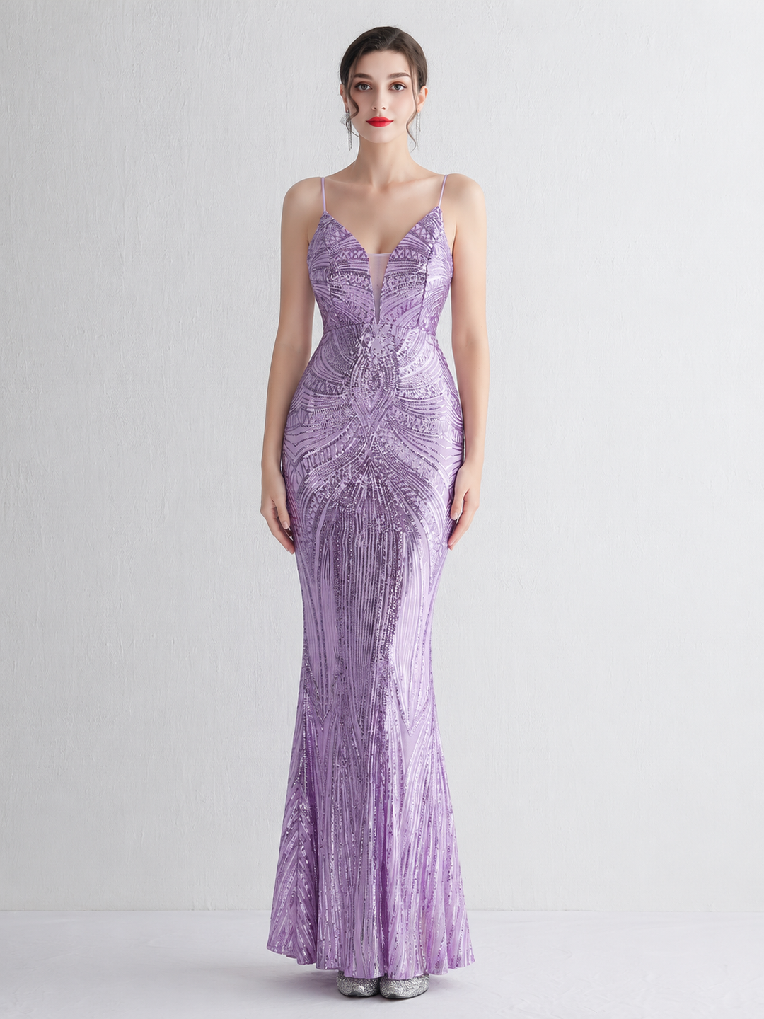 Sequin Deep V-Neck Maxi Dress