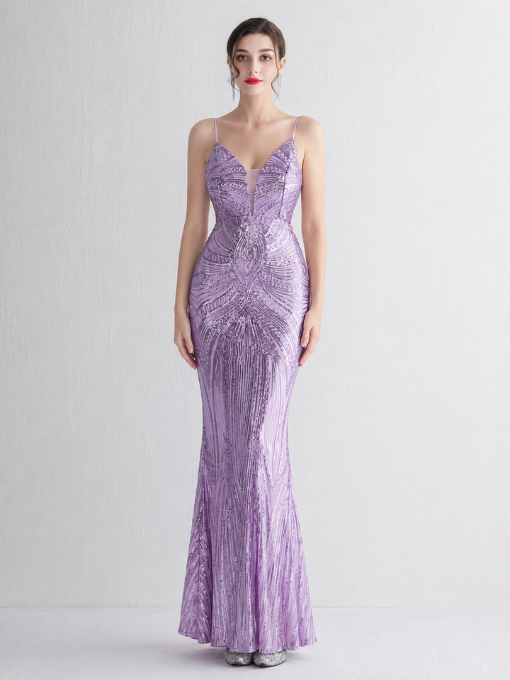 Sequin Deep V-Neck Maxi Dress