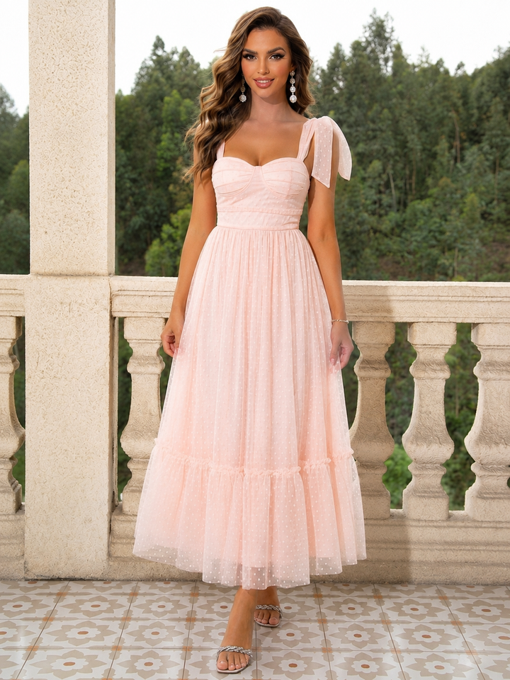 Tulle Midi Dress with a Ruffled Hem