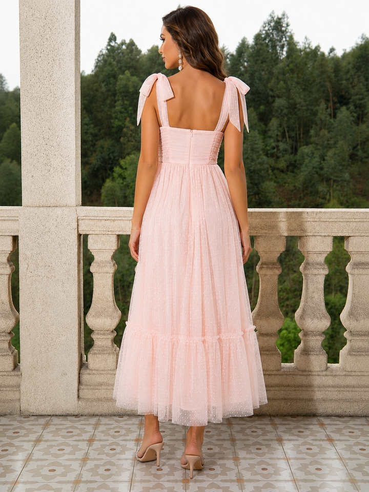 Tulle Midi Dress with a Ruffled Hem