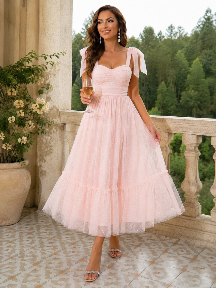 Tulle Midi Dress with a Ruffled Hem