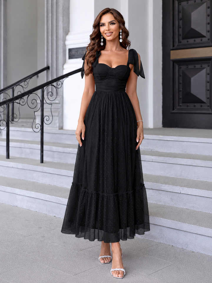 Tulle Midi Dress with a Ruffled Hem