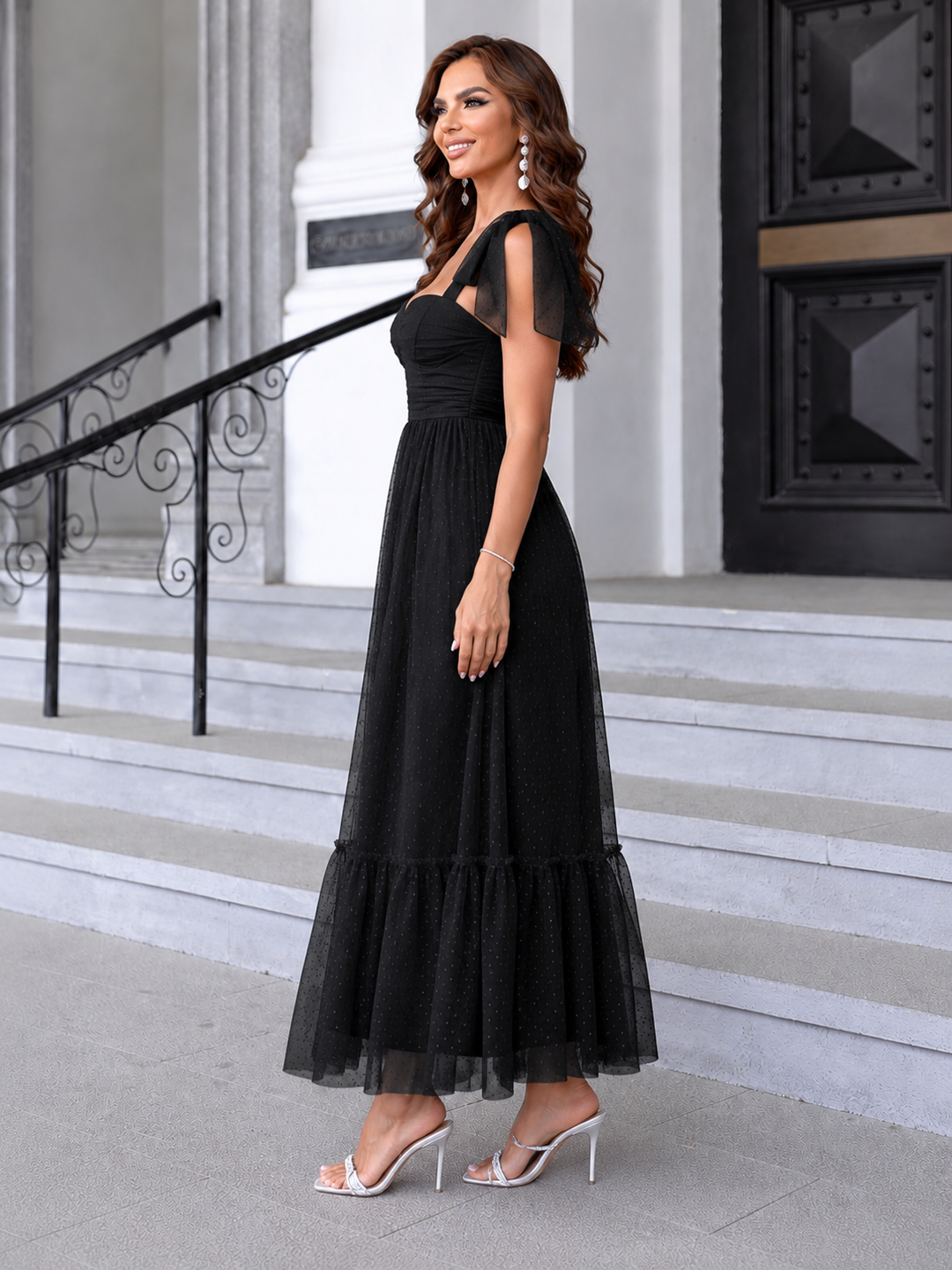 Tulle Midi Dress with a Ruffled Hem