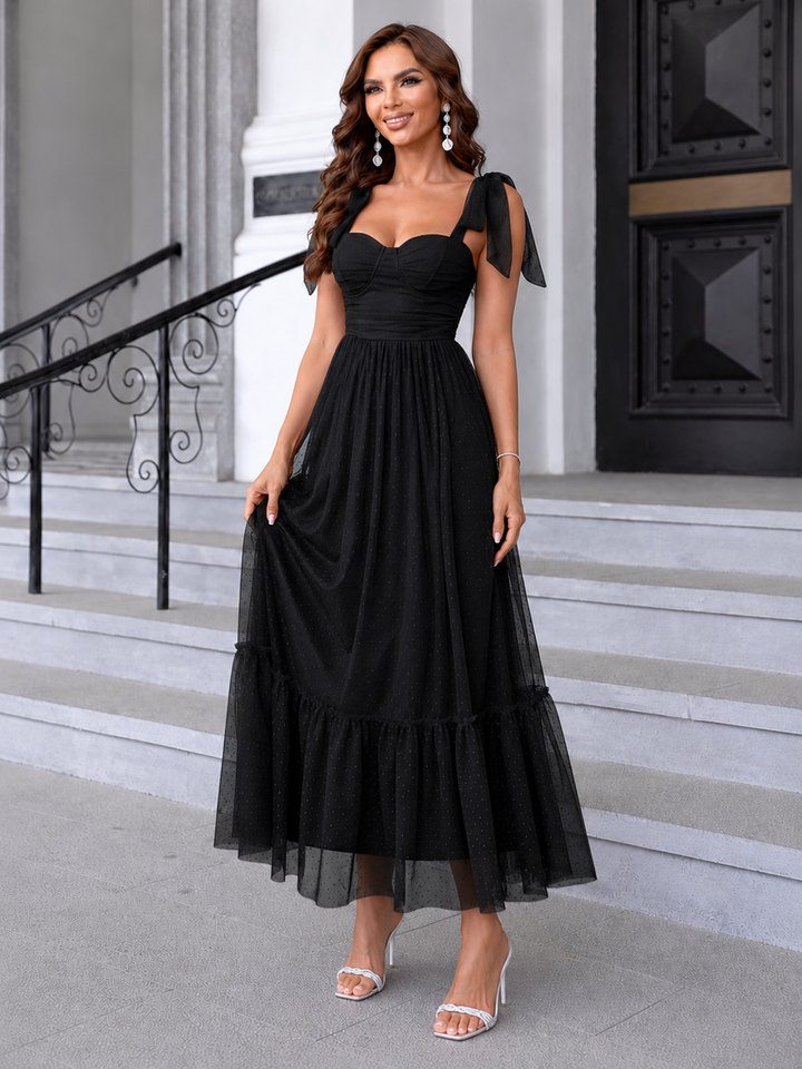Tulle Midi Dress with a Ruffled Hem