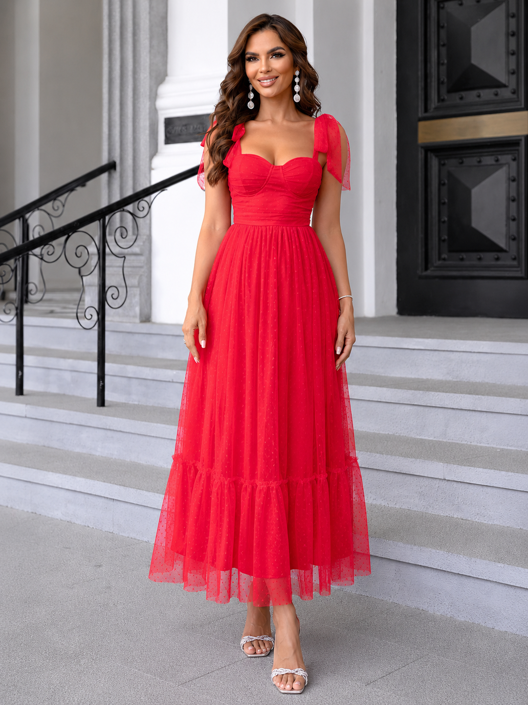 Tulle Midi Dress with a Ruffled Hem