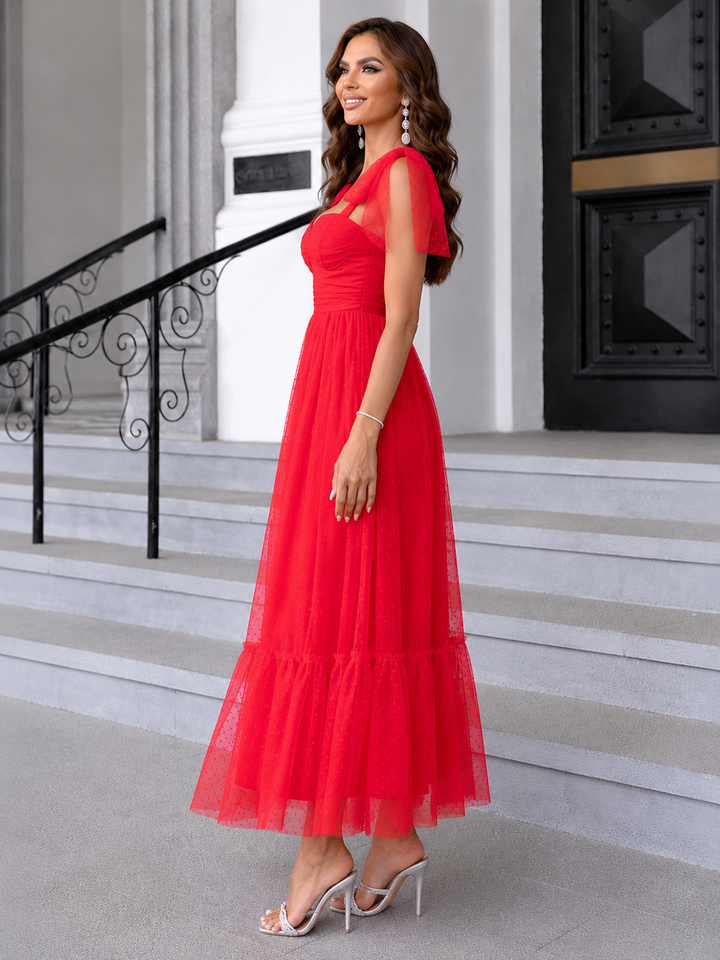 Tulle Midi Dress with a Ruffled Hem