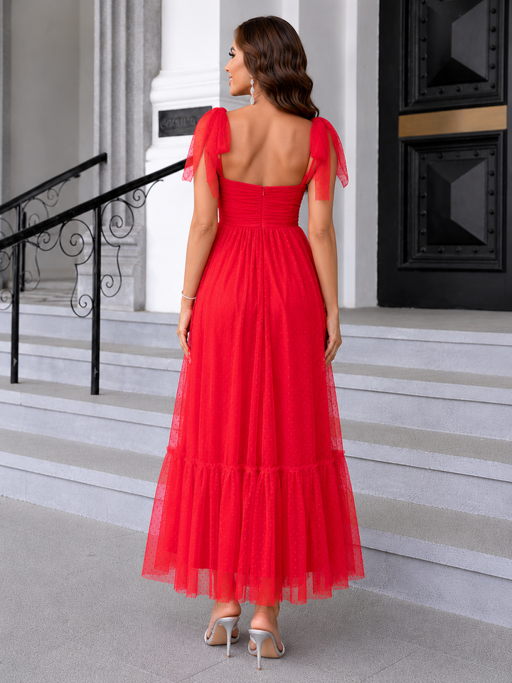 Tulle Midi Dress with a Ruffled Hem