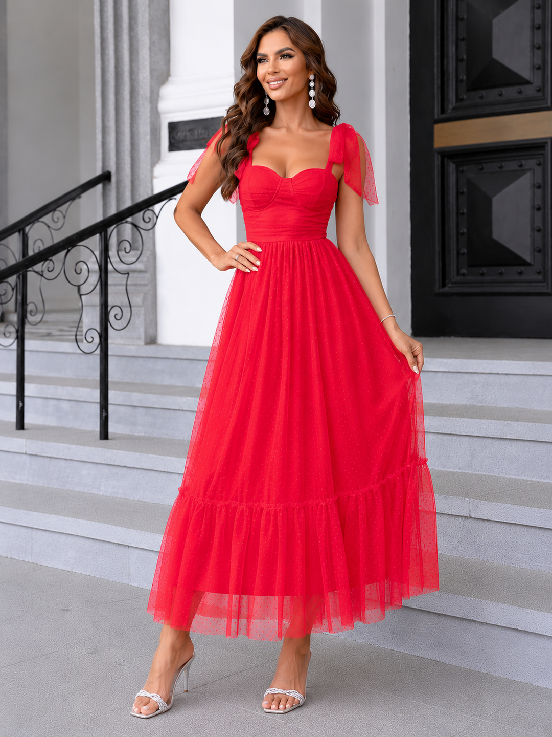 Tulle Midi Dress with a Ruffled Hem