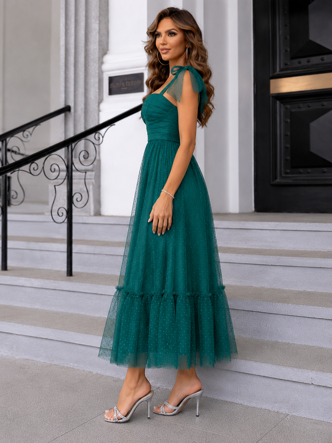 Tulle Midi Dress with a Ruffled Hem