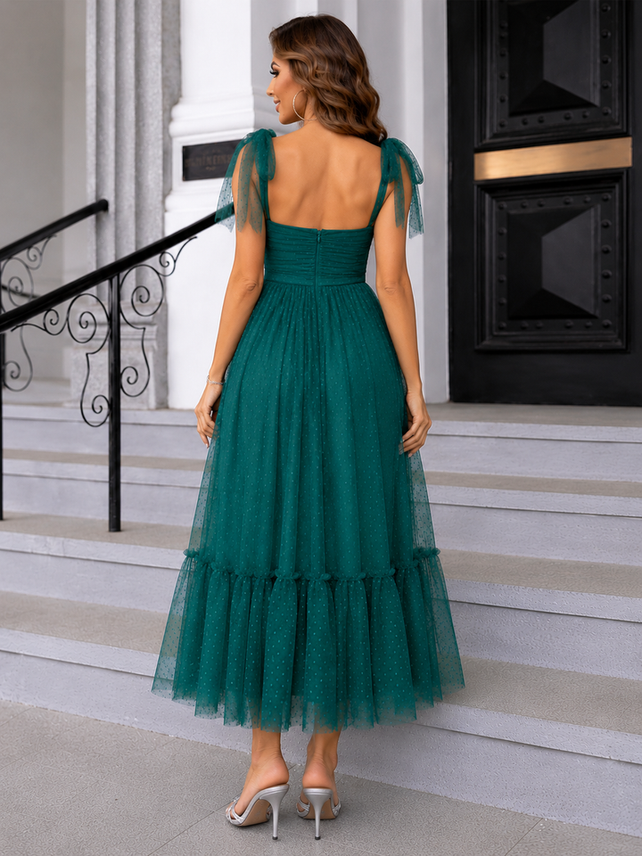Tulle Midi Dress with a Ruffled Hem