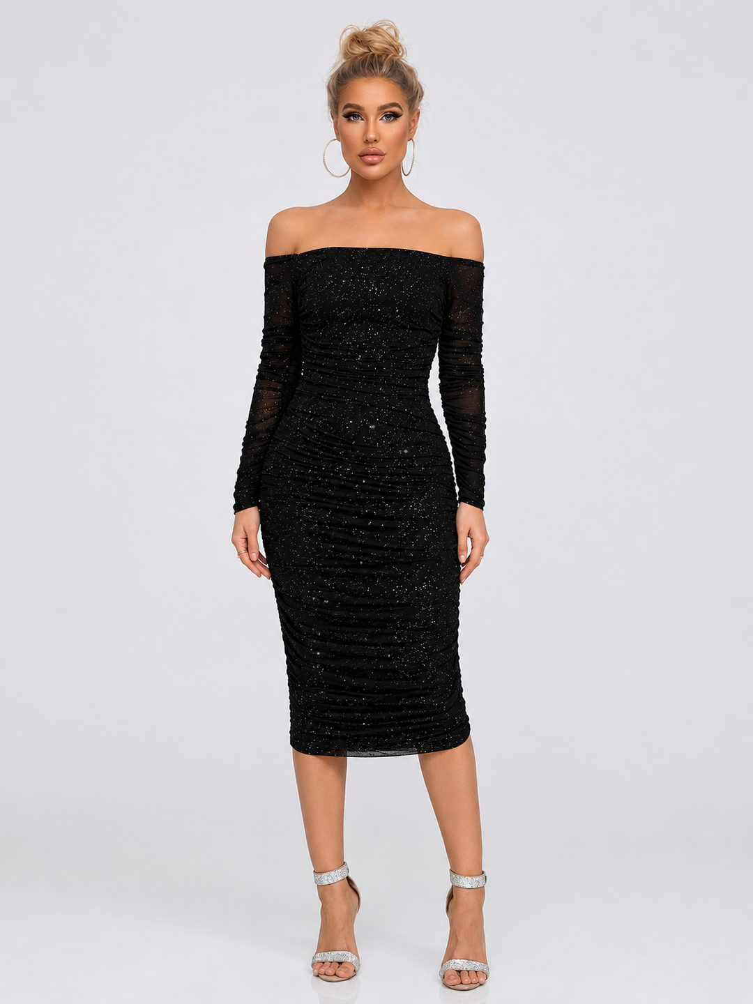 Long Sleeve Off-Shoulder Ruched Dress