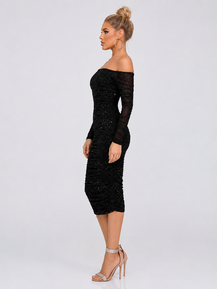 Long Sleeve Off-Shoulder Ruched Dress