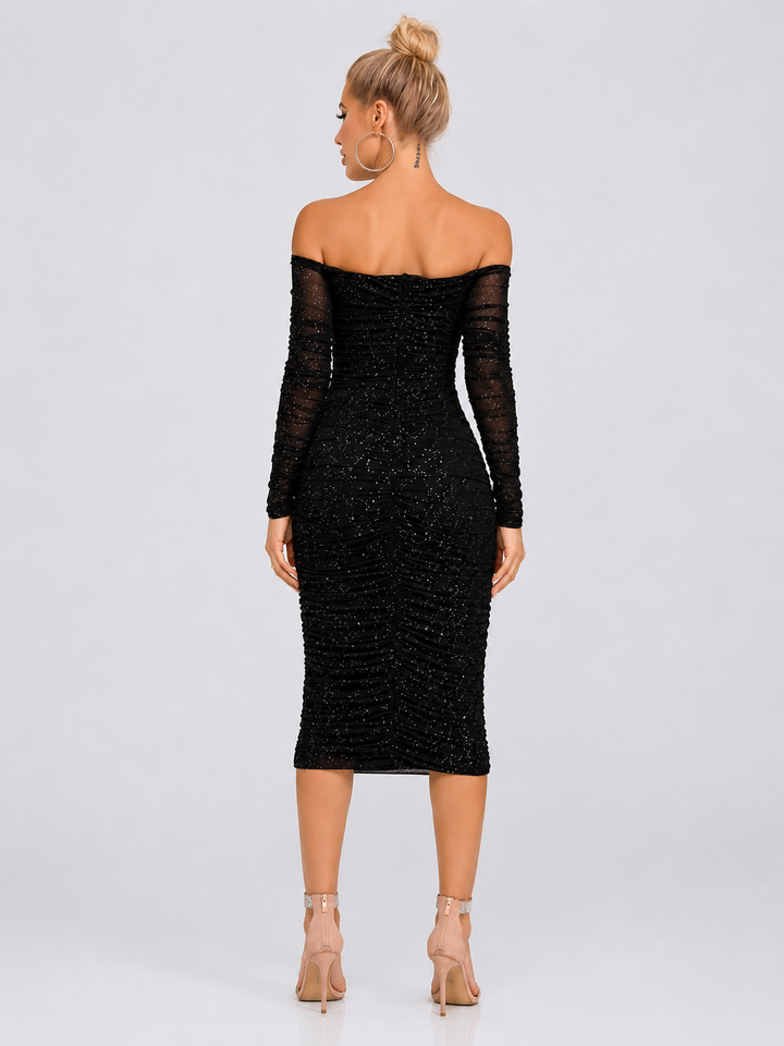 Long Sleeve Off-Shoulder Ruched Dress
