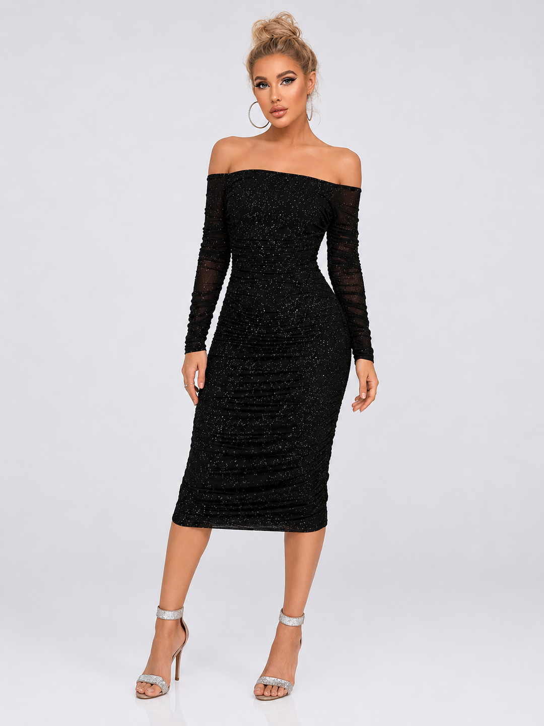 Long Sleeve Off-Shoulder Ruched Dress