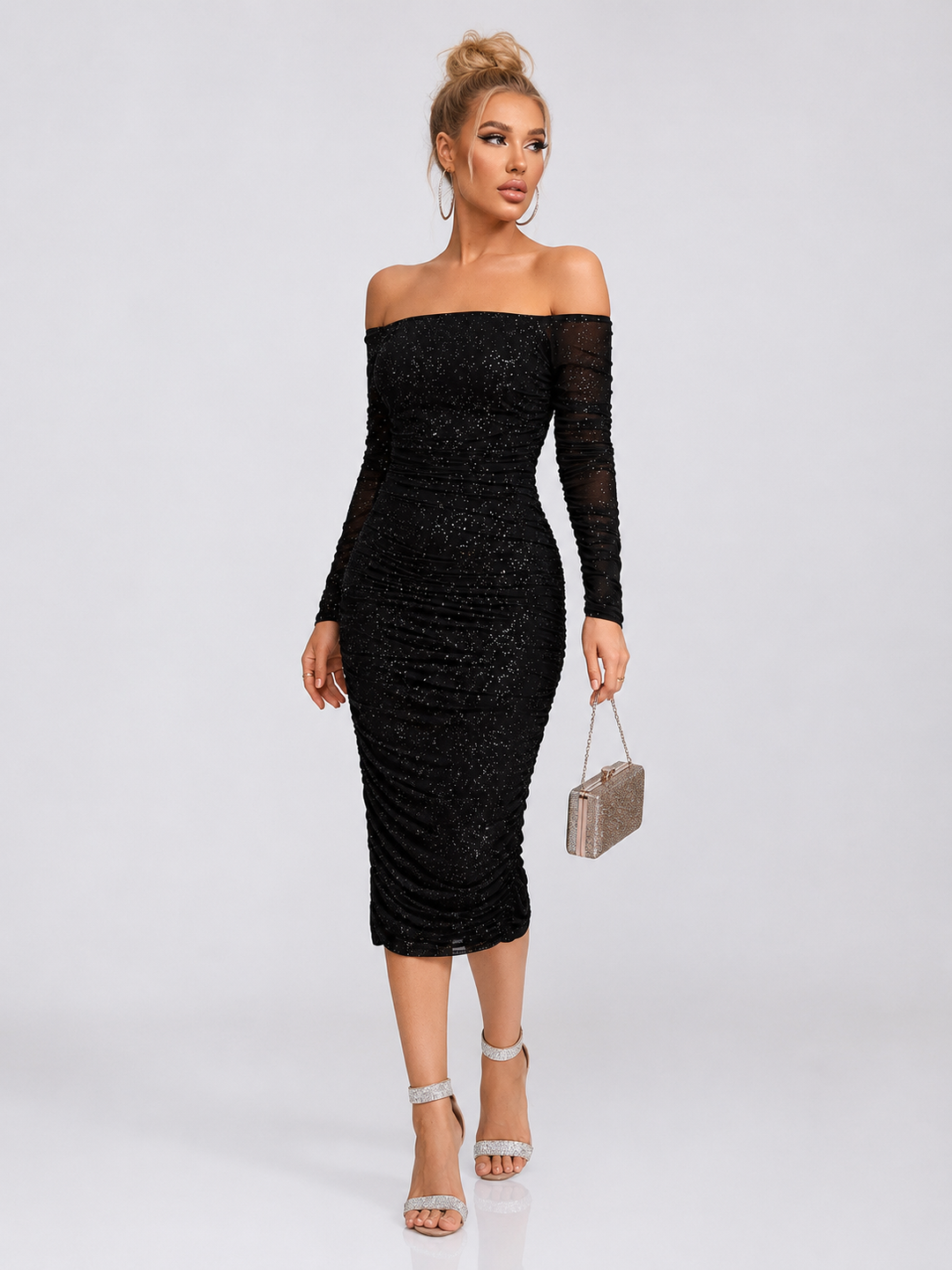 Long Sleeve Off-Shoulder Ruched Dress