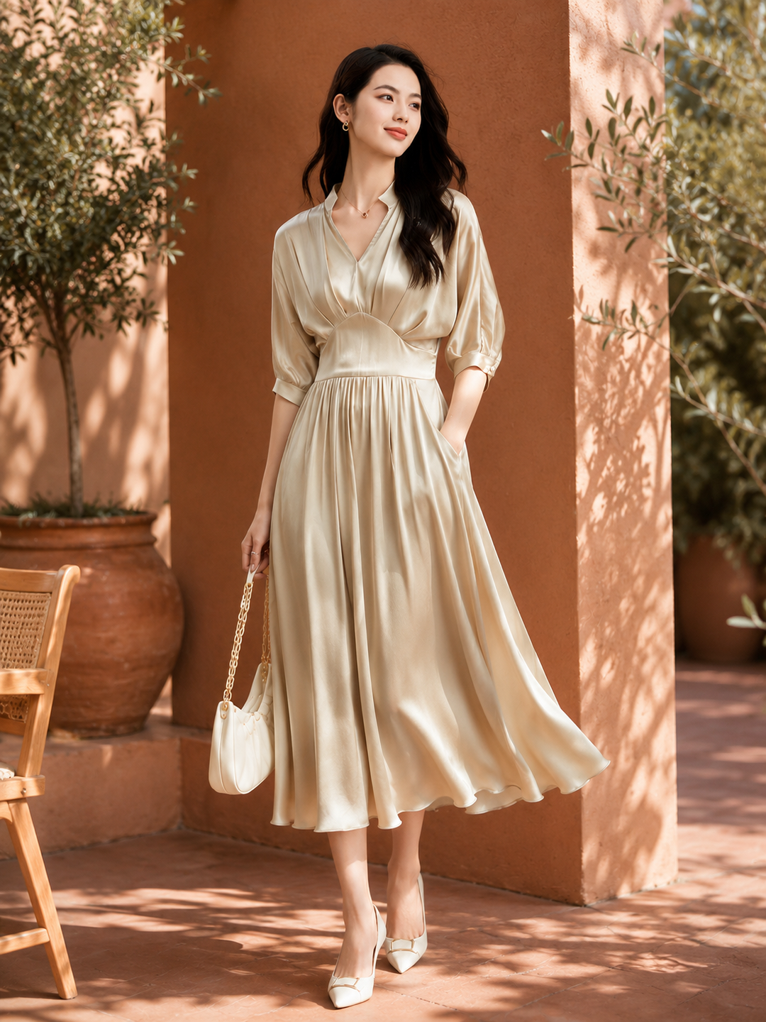 Elegant Silk Midi Dress