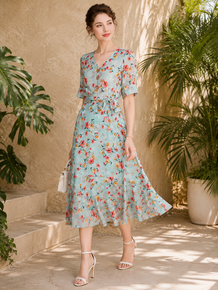 Fleur Floral Silk Dress