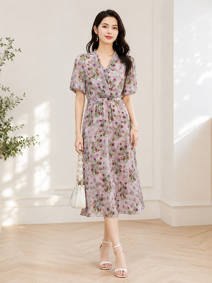 Lavender Blossom Silk Dress