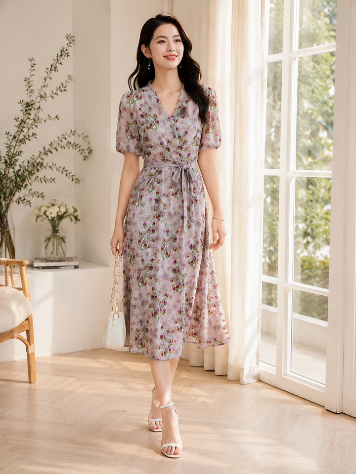 Lavender Blossom Silk Dress