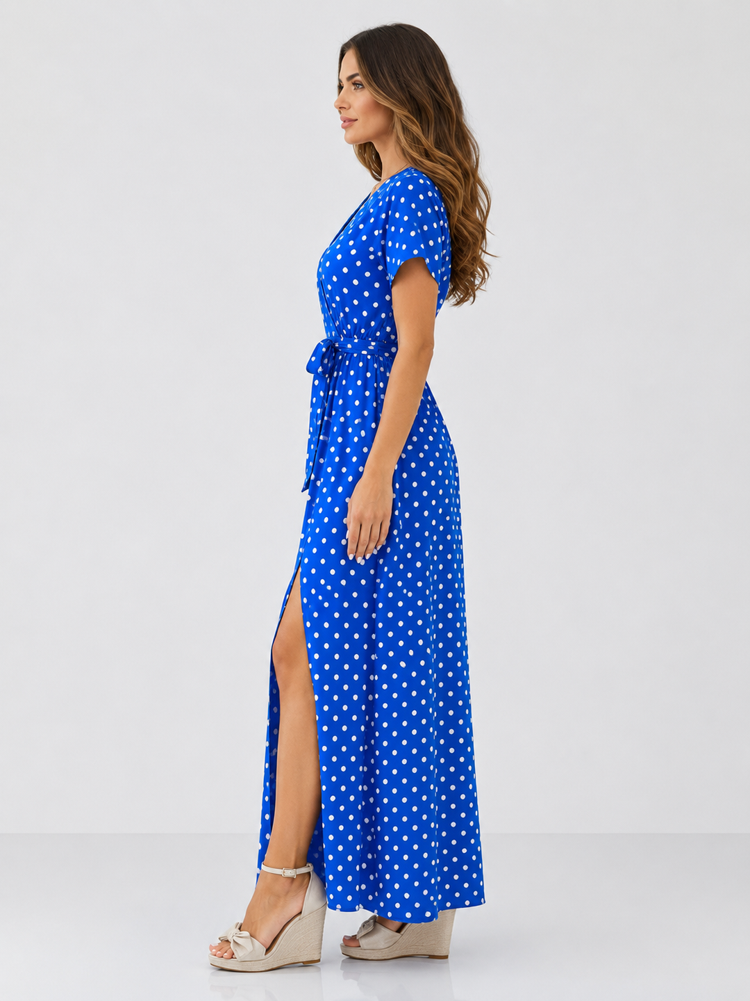 Polka Dot Maxi Dress with Slit