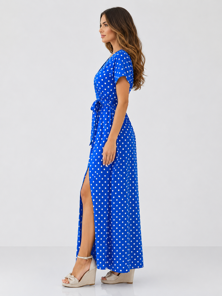 Polka Dot Maxi Dress with Slit