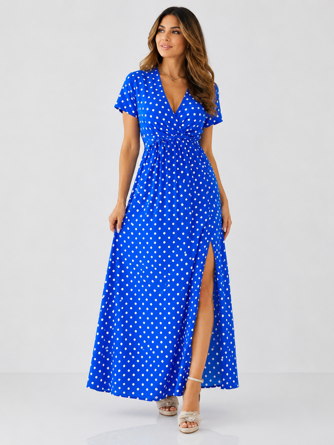 Polka Dot Maxi Dress with Slit