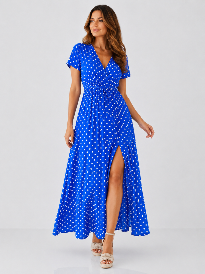 Polka Dot Maxi Dress with Slit