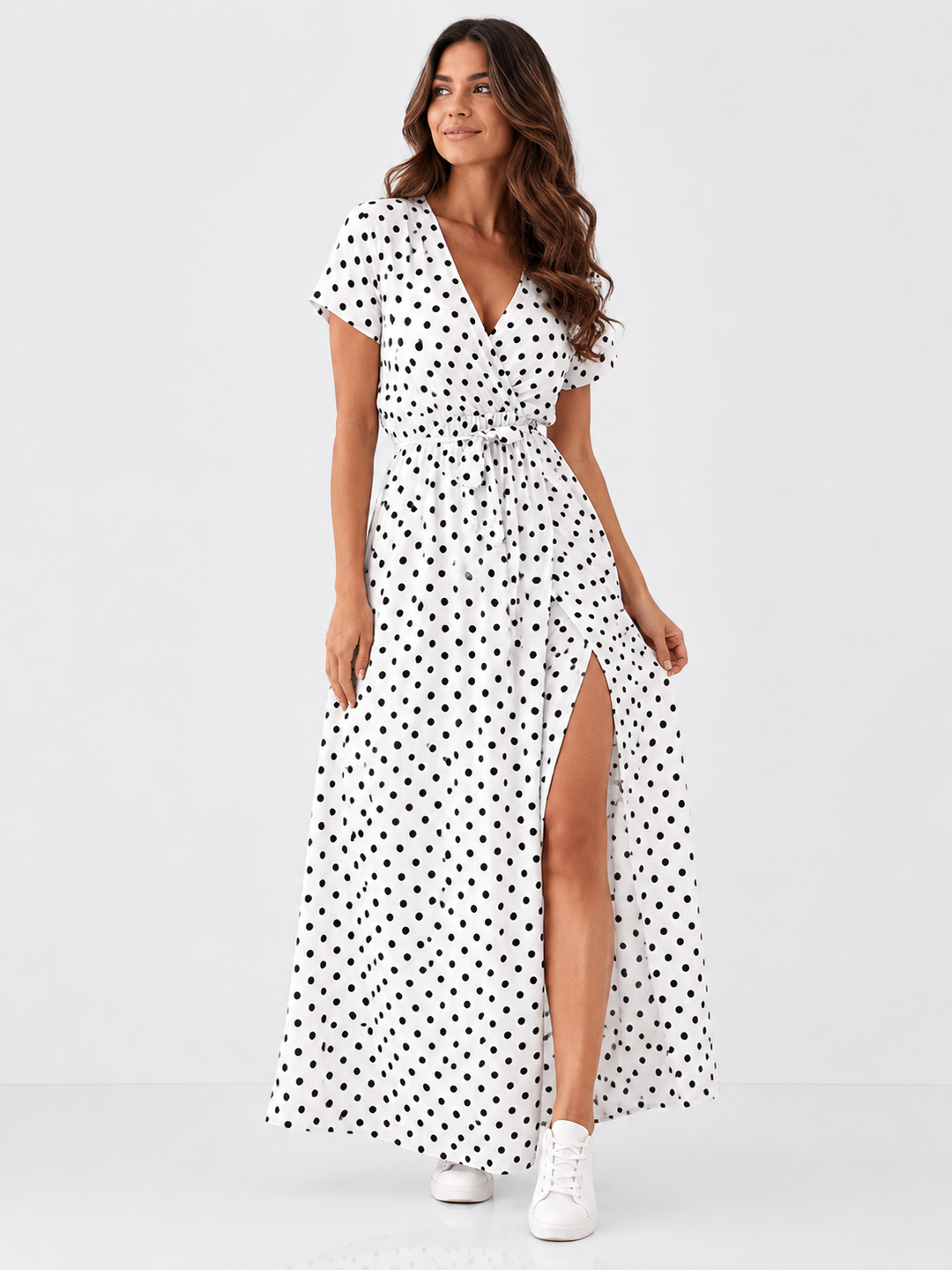 Polka Dot Maxi Dress with Slit