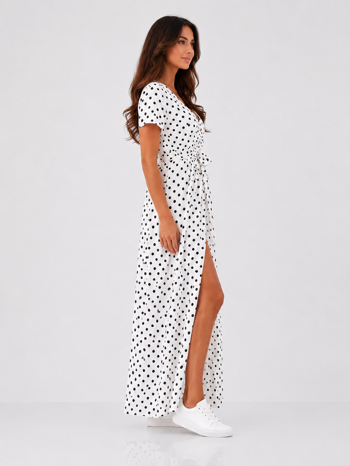 Polka Dot Maxi Dress with Slit