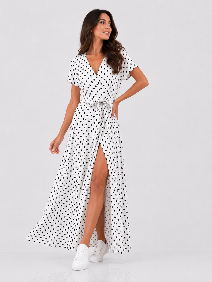 Polka Dot Maxi Dress with Slit