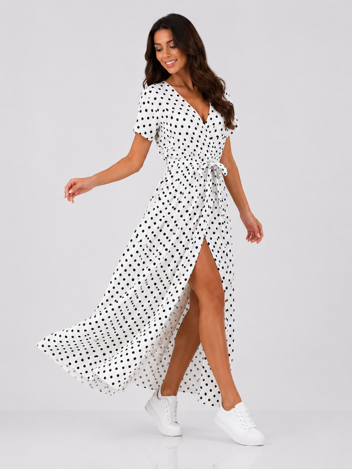 Polka Dot Maxi Dress with Slit