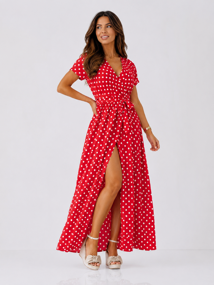 Polka Dot Maxi Dress with Slit